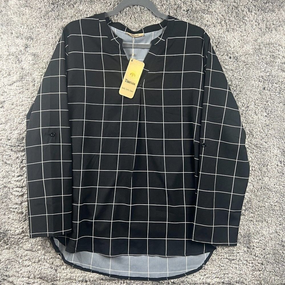 Timeson Ladies Blouse Black And White Long Sleeve Size L NWT